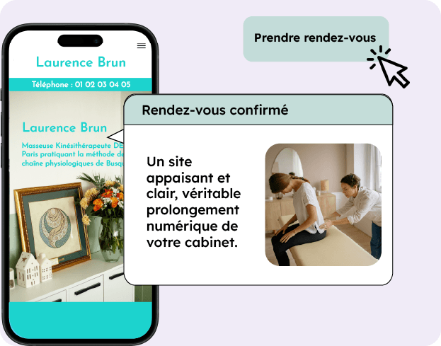 Maquette site mobile cabinet de santé : informations claires, contact et prise de rendez-vous