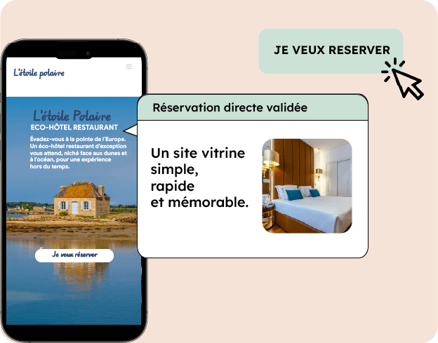 Maquette site vitrine mobile hôtel-restaurant avec réservation directe