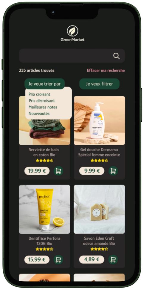 Mode sombre – tri et filtres