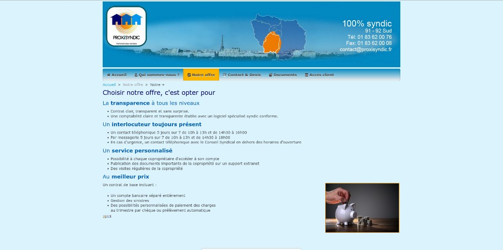 Proxisyndic – Archive : ancienne page « Notre offre » du site précédent